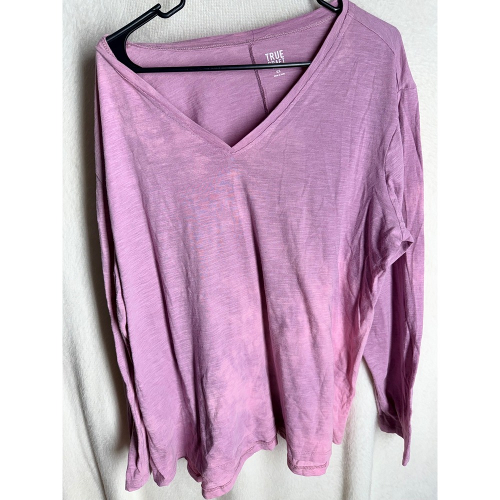 True Craft Curvy Womens 2X Lavender Purple Slub V-Neck Long Sleeve Tee Shirt